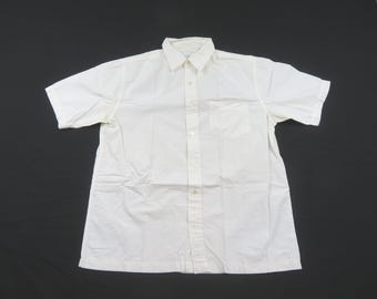 Camisa Calvin Klein, blanca, con botones, logo bordado, talla L, años 90.