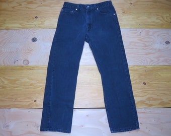 Levis 505 denimjeans zwart, ritssluiting, gemaakt in de VS, maat 34 x 30, afmeting: 31 x 29 inch