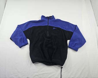 90s Reebok Fleece Pullover Jacket, Royal Blue & Black, Sz L