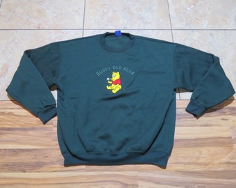 Vintage Winnie the Pooh Daisy Flower Buddy Old Bear Sweatshirt Sweater Green Sz XL