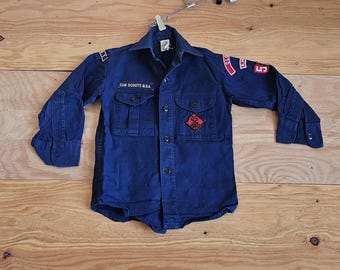 Camicia abbottonata blu del consiglio dell'area di Clovis del New Mexico, sanforizzata, vintage, dei Cub Scout, toppe dei Boy Scout