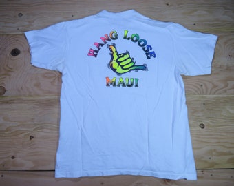 Vintage Hang Loose Hawaii Maui White Yellow T-shirt Sz XL Sof-Tees