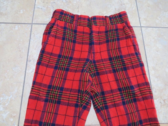 Vintage English Wool Plaid Pants Zip Fly RED Blac… - image 5