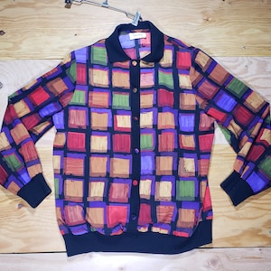 Giacca patchwork, Papillon Collection, da donna, rossa con motivo geometrico, taglia 16, anni '80