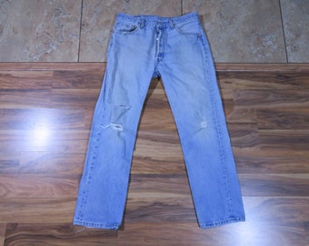 Vintage LEVIS 501 Button-Fly Jeans Med to Light Blue Wash Made in USA Tagged 34x30   Measured 32x30
