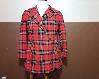 Vintage 1960s Mujeres Pendleton cheque a cuadros rojo negro Blazer Sport Coat sz M