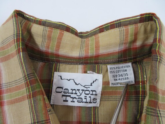 Canyon Trails Pearl Snap Shirt Western Beige Brown Red Gold Pin Stripe Sz L? 1980s View 3