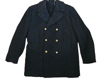 Vintage Schott Bros 740N Pea Jacket New York USN Black 10 Button