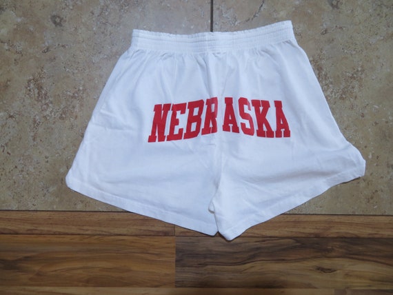 Vintage Cute Nebraska Gym Shorts 50/50 Nebraska Cornhuskers White Red  Elastic Waist Zeno Brand Kids Sz L or Fit Womens XS-S 