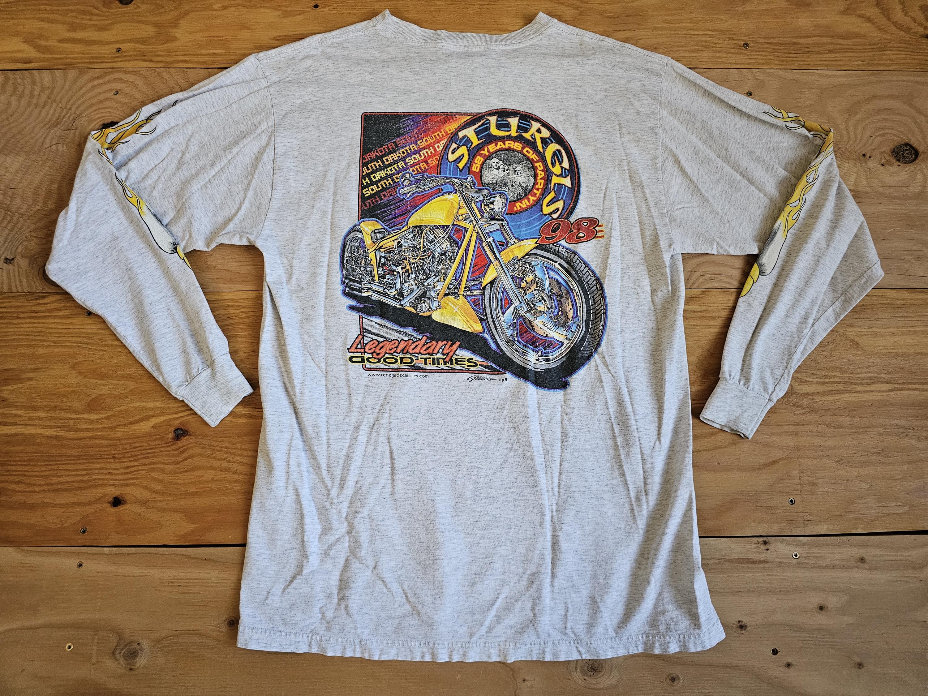 Vintage Sturgis 1998 Long Sleeve Gray Orange Flames Eagle