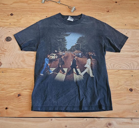 Vintage Beatles Abbey Road T-shirt Photo Faded Black Sz L