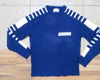 vintage Joshua Brand Pull-Over Pull Bleu Marine Blanc Manches Rayées Acrylique Sz M Voile Naval