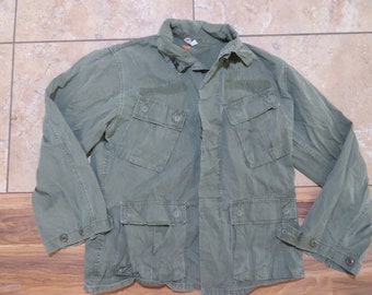 Vintage Vietnam Era Class 1 Popeline Militare Hot Weather Uniform Coat Jacket OD Green One Pin-One Patch Sz Medium Regular