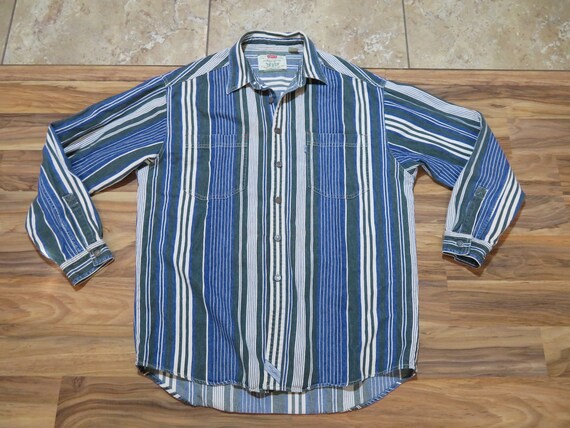 Vintage Levis Denim Striped Button Up Shirt Green