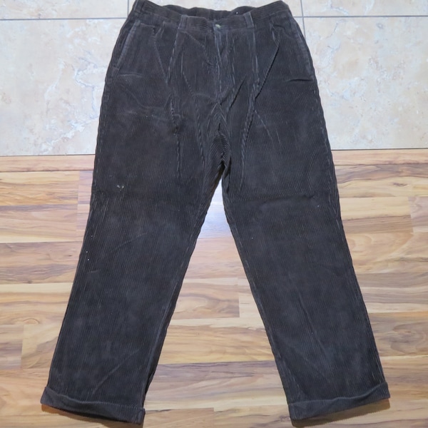 TRUST Two-pleat Corduroy Pants for Men, W37 equivalent cotton brown type Vintage Second Hand