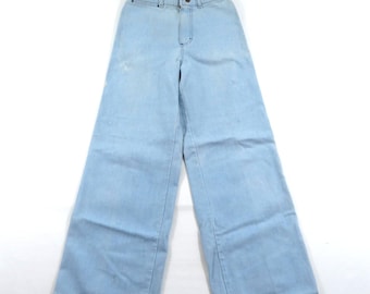 1990s Zip Fly Jeans, Hand Made, Blue, Wide Leg, Brushed Denim Measured: 26x30