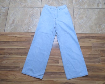 1990s Zip Fly Jeans, Hand Made, Blue, Wide Leg, Brushed Denim Measured:  26x30