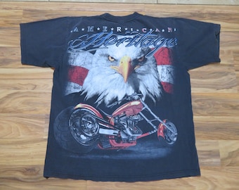 Vintage American Heritage Eagle Motorcycle Black T-shirt Sz XL Harley style