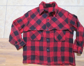 Jaqueta de lã xadrez Buffalo vintage Double Mackinaw Cruiser mais antiga - Vermelho Preto Xadrez Buffalo Tamanho M? Filson?