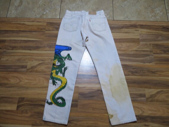 Vintage Levis 501 Beige Hand Painted Dragon Denim Jeans Sz | Etsy