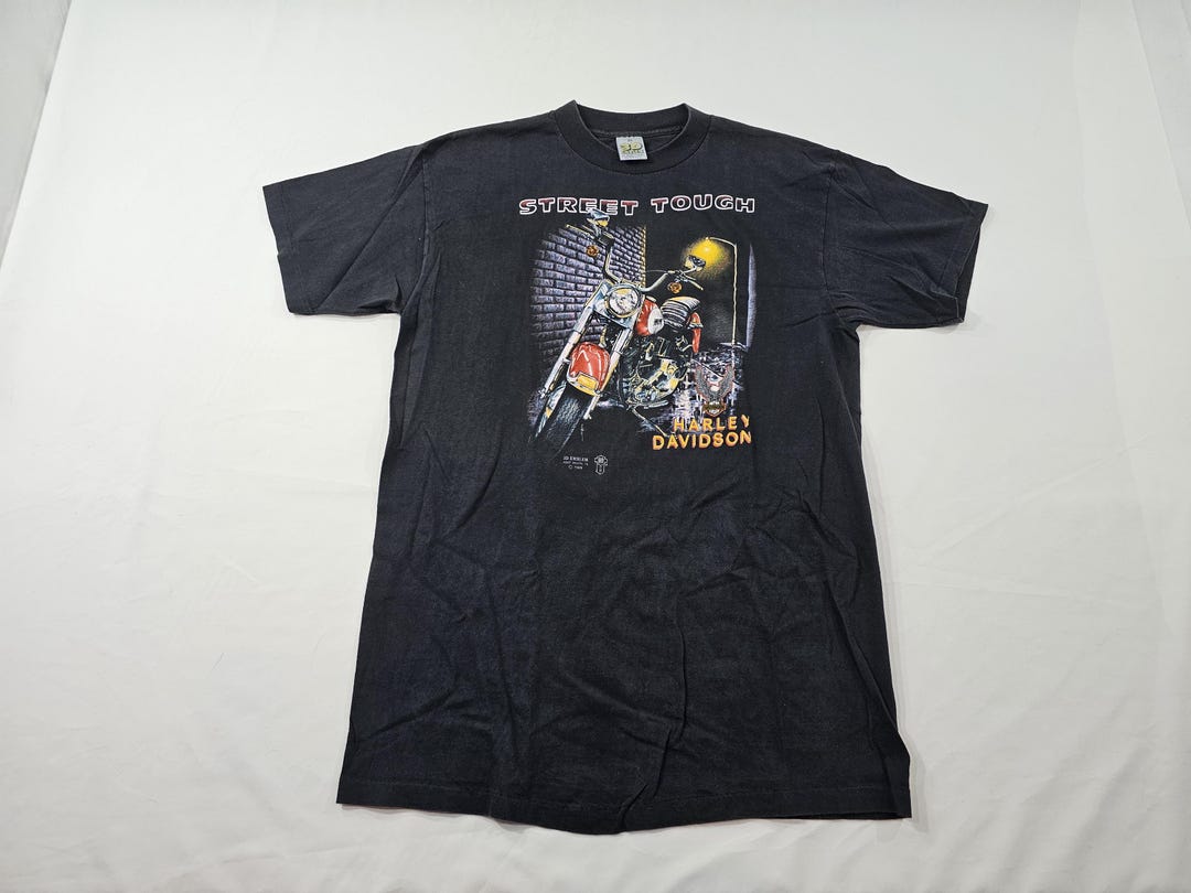 Vintage 3d Emblem Harley Davidson Street Tough Black T-shirt Show
