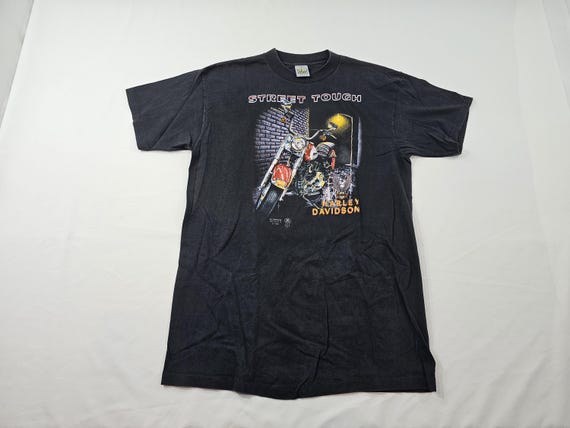 Vintage 3d Emblem Harley Davidson Street Tough Black T-shirt Show