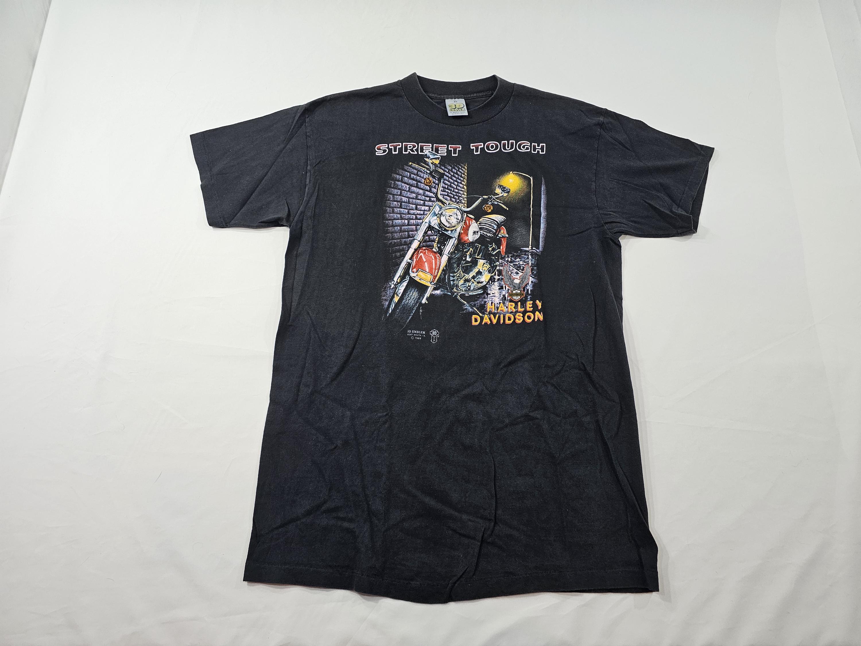 Vintage 3d Emblem Harley Davidson Street Tough Black T-shirt Show