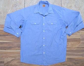 Vintage Big Ben Brand Chambray Shirt Blue Button-Up Made in USA Sz 2XL ?