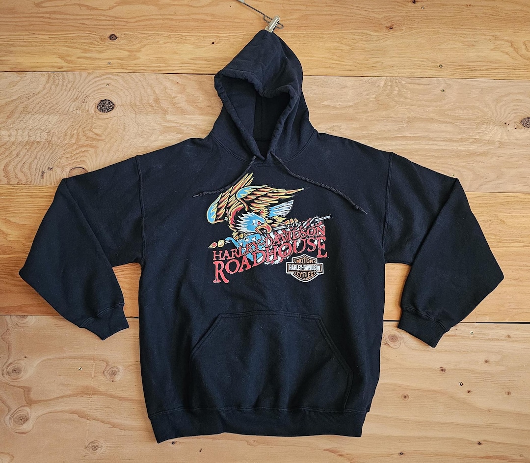 Harley Davidson Hoodie Black Red Orange Eagle Graphic Sz L