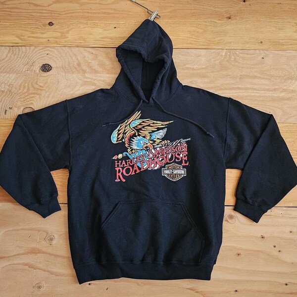 Harley Davidson Hoodie Black Red Orange Eagle Graphic Sz L?