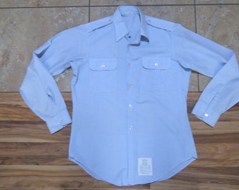 Vintage Air Force  Military Man&#39;s Dura Press Shirt Light Blue Poly/Cotton Sz L?