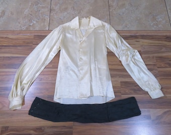 Vintage or Antique Satin Style Tuxedo or Dress Shirt and Cumberbund Ivory and Black Colored Long Sleeve Early 1900s?