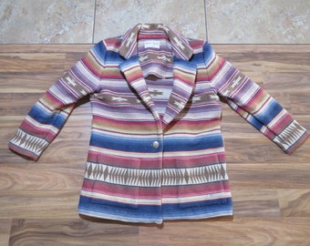 vintage Femmes Sharon Young Design Soutwest NATIVE BLANKET JACKET Manteau Aztec M Polo style