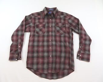 Sir Pendleton Shirt, Shadow Plaid Check Purple Gray Western Pearl Snap Sz S 1990s WW10