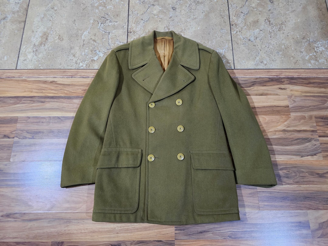 Vintage WW2 US Army Military Doeskin Wool Officer's Overcoat Coat
