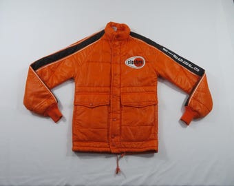 1970s Electro Helmets Quilted Puffer Racing Orange Jacket Sz XS