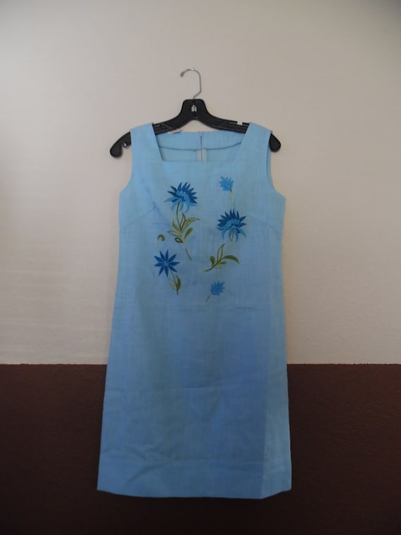 Vintage A Line Ship N Shore Blue Embroidered Line… - image 1