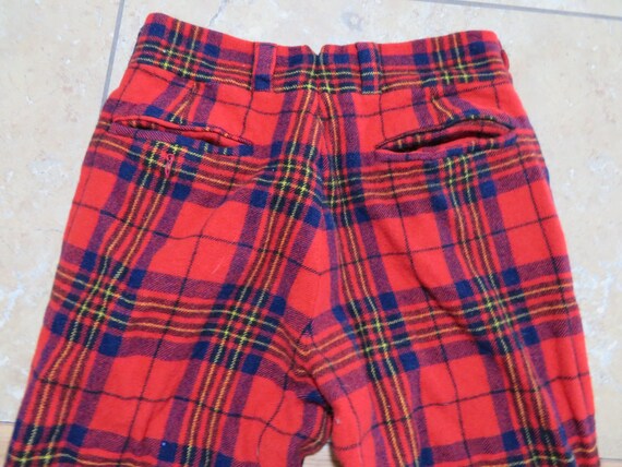 Vintage English Wool Plaid Pants Zip Fly RED Blac… - image 7