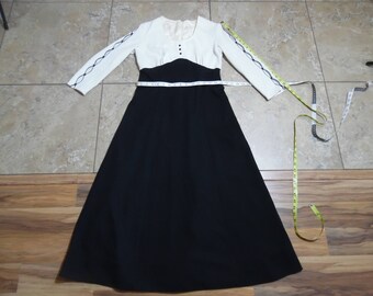 Vtg 1960s Womens Party Long Sleeve Dress Empire Waist Union Made Black and White