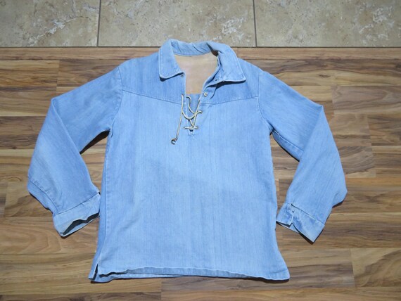 Vintage 1960s Soft Denim Hippy Smock Top Blouse Sz