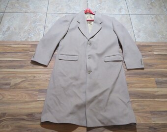 Men's Wool Overcoat Long Beige Camel Colored Stafford Sz 50 L Vintage
