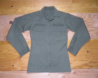 Vintage Military Utility Shirt Uniform OD Green 50/50 Poly Cotton Sz S? BDU Army