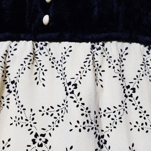 Vintage Prairie Hippy Boho Velvet type material with cotton floral pattern Black Beige Gunne Sax Style image 2