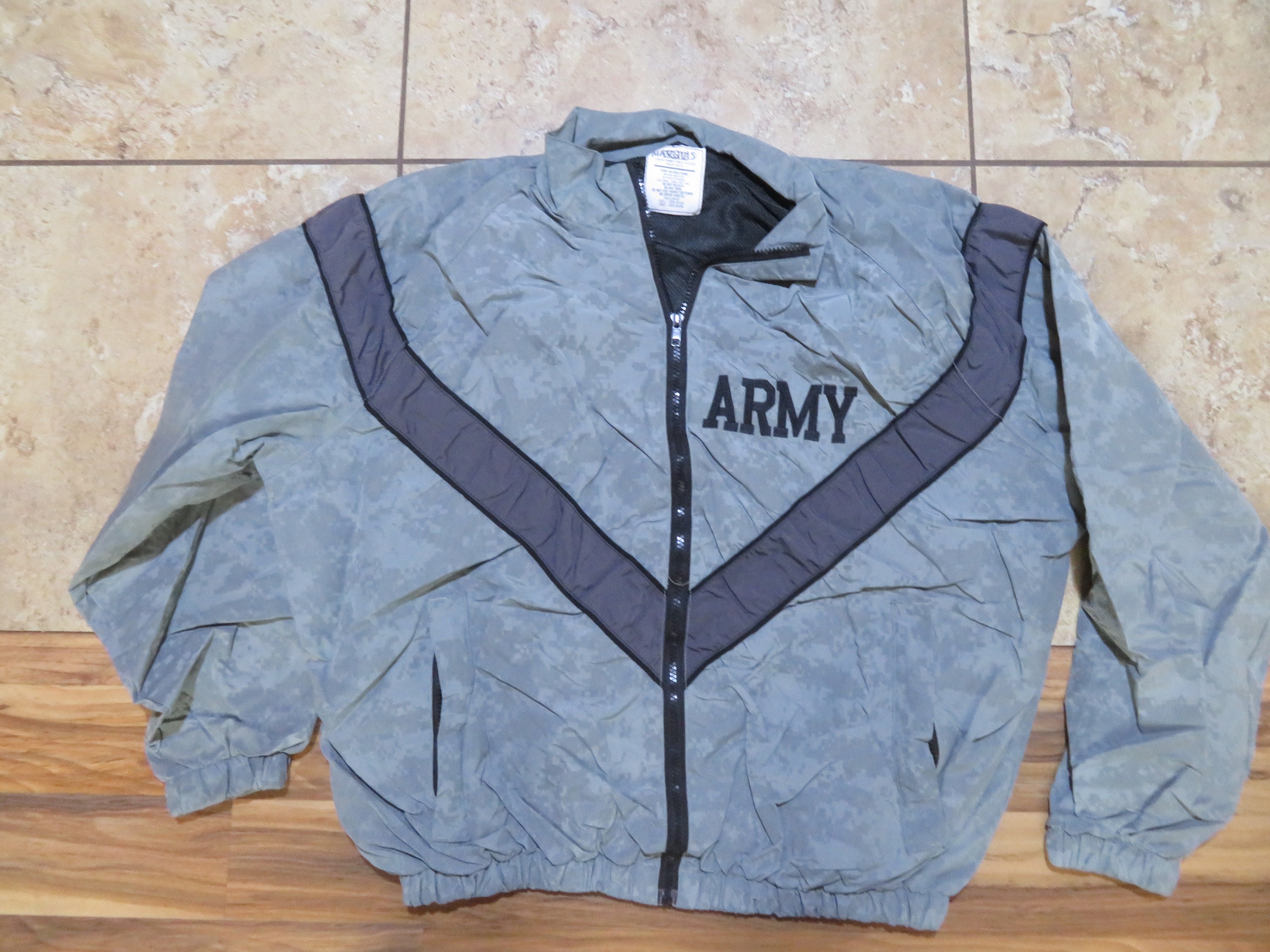 VTG Military ARMY Reflective IPFU Jacket Gray Black Silver Zip