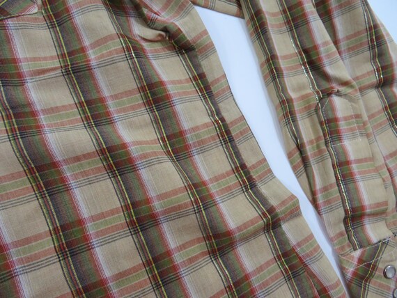 Canyon Trails Pearl Snap Shirt Western Beige Brown Red Gold Pin Stripe Sz L? 1980s View 4