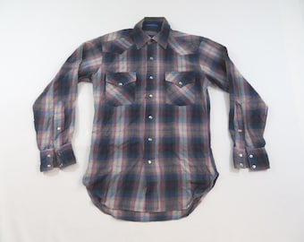 Vintage Pendleton High Grade Western Wear Schatten Karo Karo Lila Blau Beige Perle Snap Western Hemd Sz S