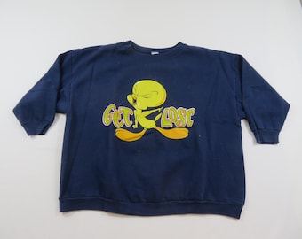 Tweety Bird Sweatshirt Get Lost Blue Womens Sz 2XL Oversized 1990s