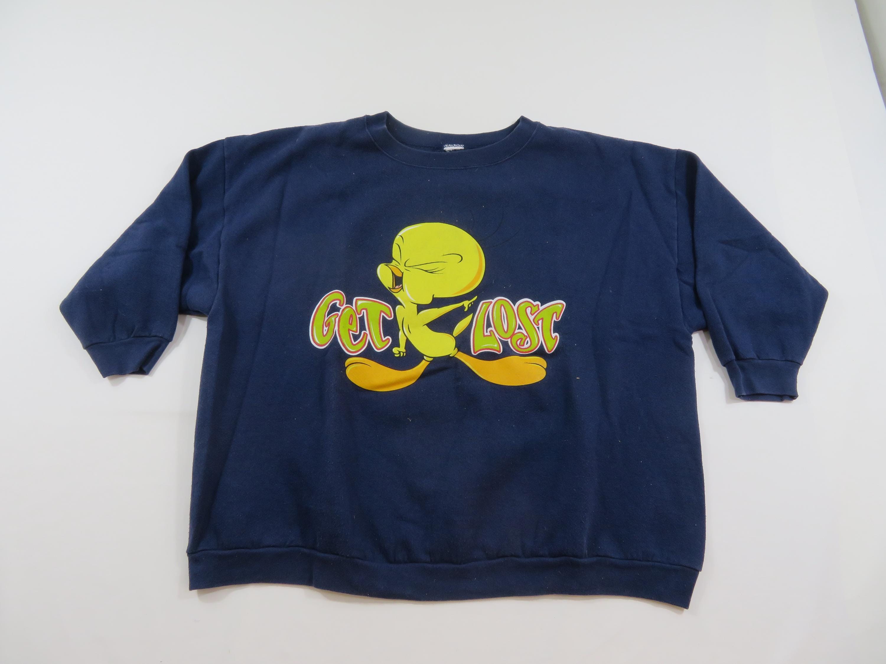 Tweety Bird Sweatshirt Get Lost Blue Womens Sz 2XL Oversized 1990s