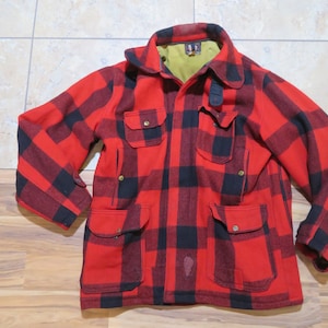 Vintage Woolrich Buffalo Plaid Wool Hunting 6 pocket Jacket Lined Lumberjack Look Red Black Woolrich PA Button Up 4 Pockets Sz 42 40s/50s