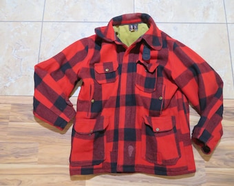 Vintage Woolrich Buffalo Plaid Wool Hunting 6 pocket Jacket Lined Lumberjack Look Red Black Woolrich PA Button Up 4 Pockets Sz 42 40s/50s